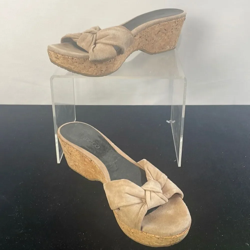 Jimmy Choo Tan Suede Cork Bottom Platforms